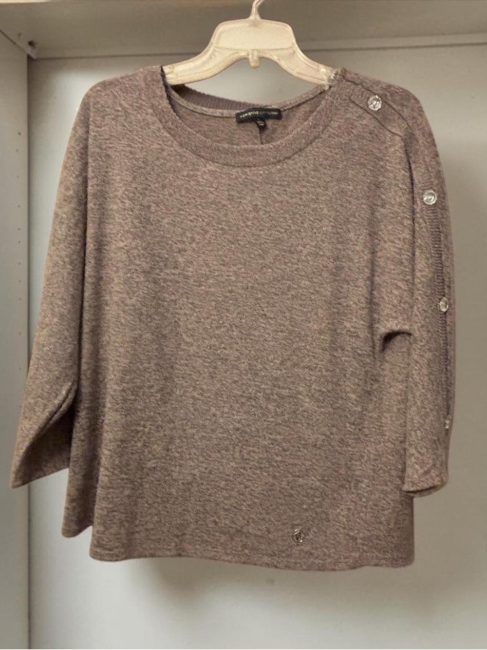 Button-Shoulder Knit Top in Taupe NWOT - Picture 1 of 6